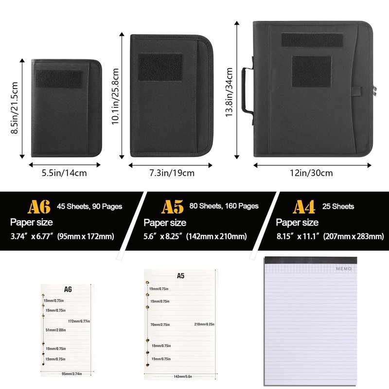 Kosibate Tactical Notebook Padfolio Ring Binder with 80 Sheets, Tactical