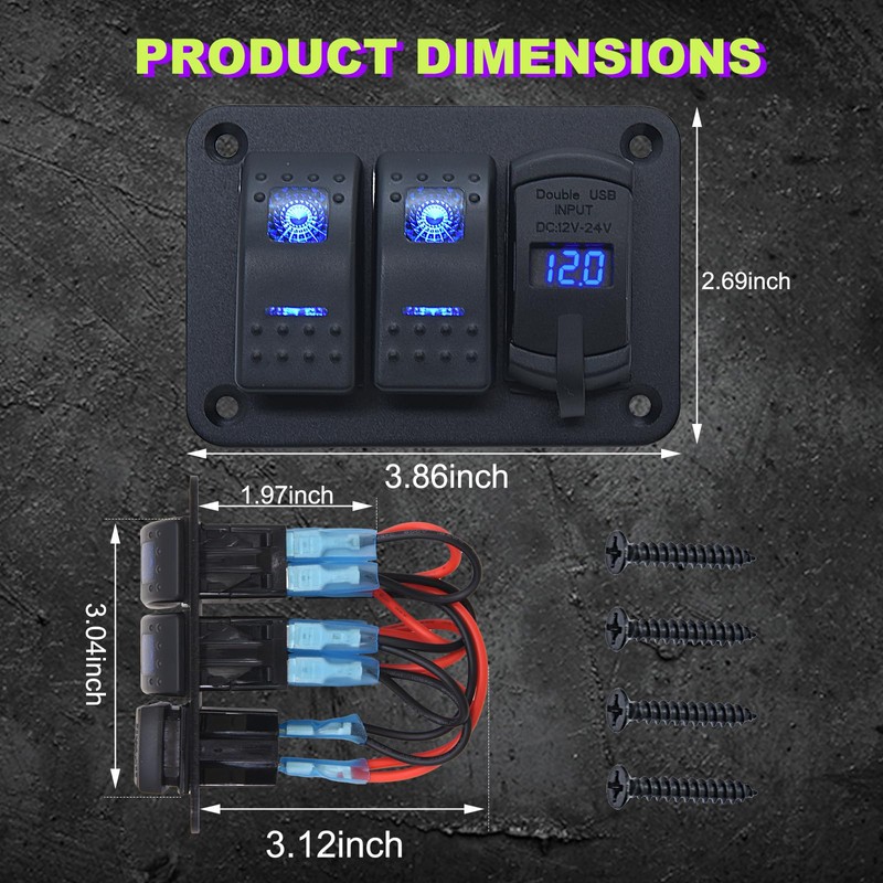 Geloo 2 Gang Switch Panel Waterproof, 12 V/24 V Marine