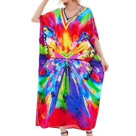 cthseie Plus Size Kaftan Dresses for Women Beach Cover Ups Swimwear with V-Neck Lightweight Caftans for Vacation Dress