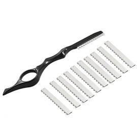 Coufce 11 Pieces Hair Styling Razor Stainless Steel Hair Cutting Texturizing Razors Hair Thinning Comb 10 Pieces Replacement Spare Blades(Black)