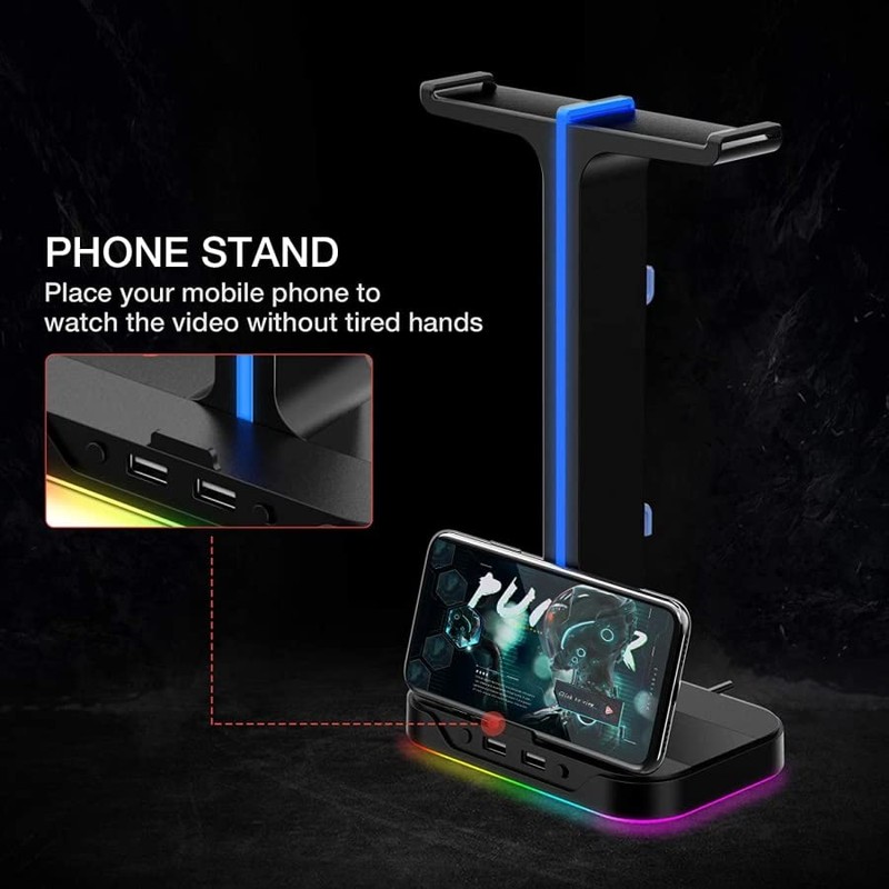 Havit RGB Headset Stand with Dual Hanger and 2 USB