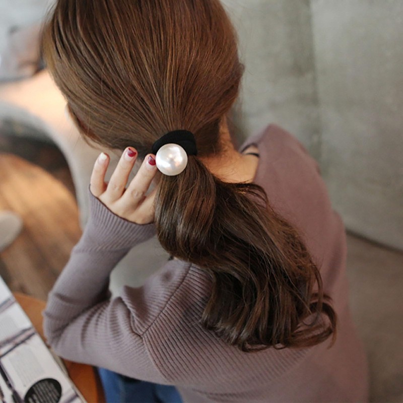 TseenYi Pearl Hair Scrunchie Large Pearl Hair Rope White Pearl