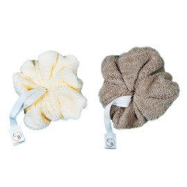 Lot de 2 éponges corporelles fleur de douche éponge de bain éponge pour le corps éponge de douche loofah extra douce bambou durable lavable (Naturfarben Cappuccino)