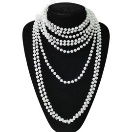 100 Pcs Faux White Pearl Beads Necklaces Bulk, 32.3 Inch 7mm Mardi Gras Beads Necklaces For Wedding Decoration, Party Dress-Up Accessories