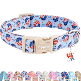 Faygarsle Patriotic Dog Collar, 4th of July Design, American Flag Pattern, Light Blue Summer Design for Small Medium Large Dogs XS