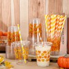 Whaline 50Pcs Fall Plastic Cups with Lids Straws Orange Yellow