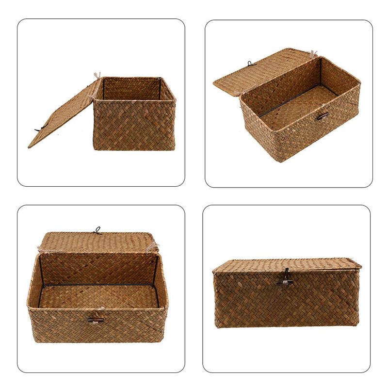 Seagrass Storage Basket Woven Storage Box with Lids Makeup Organizer