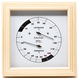 Fischer 188TH-03 Sauna Thermohygrometer 170 mm Hair Hygrometer and Bimetal Thermometer Made of Pine Made in Germany