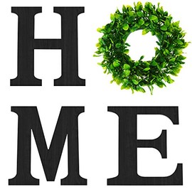 3 Pieces 12 Inch Black Wooden Letters Decorative Home Signs Wall Letters with Green Wreath Flower Garland for Farmhouse Living Room, Bedroom, Kitchen, Doorway Decoration