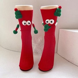 Magnetic Holding Hands Socks - Christmas Edition for Family (Parents & Kids), Cute & Playful Instagram Style, Adult & Child Sizes [Children 4+ Years] [Age 4+]/Green - [Scarf Style] Kids & Adults Wearable 3ea