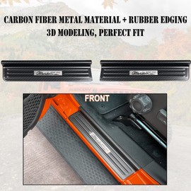 Rowa Door Sill Guards Compatible with Jeep 2018-2024 Wrangler JL JLU & 2020-2023 Gladiator JT, Carbon Fiber Pattern 304 Stainless Steel Door Entry Guard Full Coverage for Door Sill Protector (2- Door)