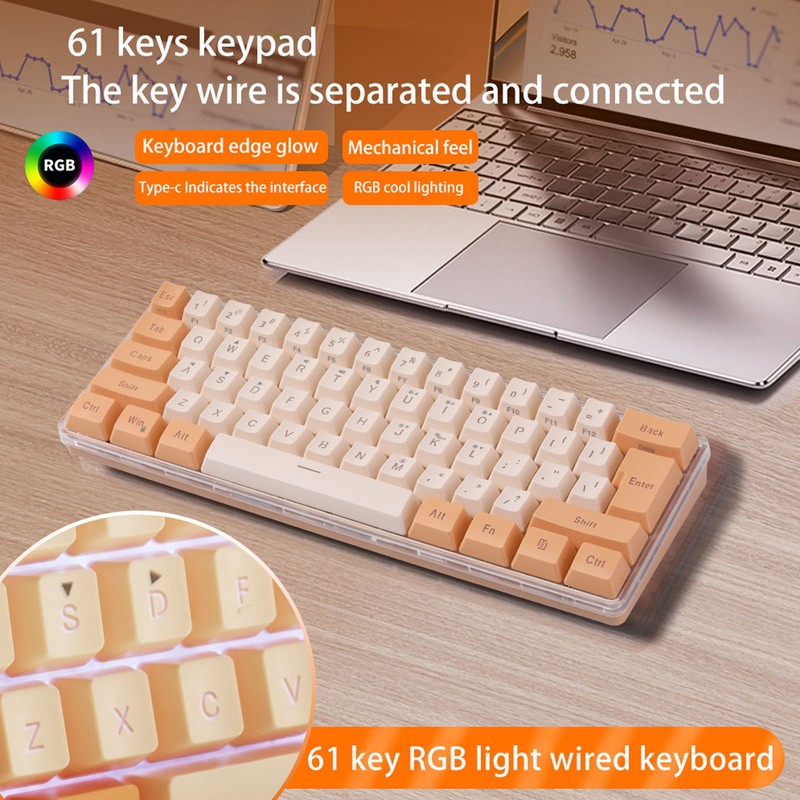 60% Wired Gaming Keyboard RGB Mini Keyboard Imitated Mechanical Technique