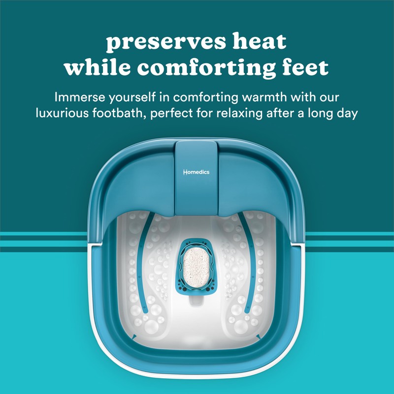 Homedics Smart Space Bubble Mate Collapsible Foot Spa, Heat-Maintaining, Bubble