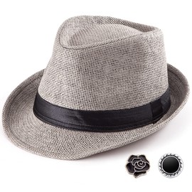 LADYBRO Summer Grey Straw Trilby Fedora Hat for Men 1920s Short Brim Panama Cap 7 1/4