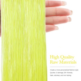 Hair Tinsel 8 Packs 1600 Strands 50 Inch Tinsel Hair Extensions Yellow Heat Resistant Glitter Sparkling Shinny Fairy Hair Accessories for Women(Yellow-Green, 50Inch)