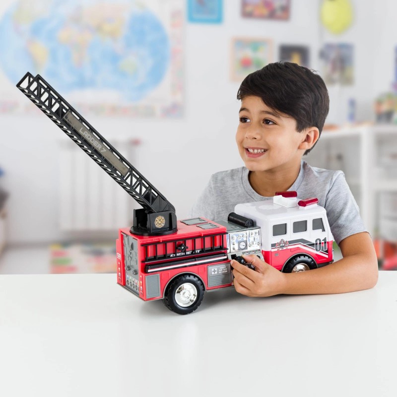 Mighty Motorized Fire Truck Toy With Rotating Ladder Realistic Lights