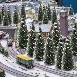 Evemodel Model Cedar Trees with Snow (4.96Inch(126mm)-10PCS) Snow Covered Pine Trees for Diorama Train Railway Winter Scenery Landscape Layout O OO Scale