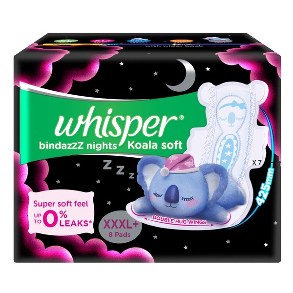 Whisper Ultra Night Sanitary Pads for Women, XXXL+ 8 Napkins