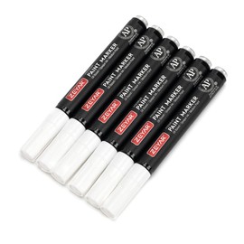 ZEYAR Permanent Oil-Based Paint Markers, Medium Point, Waterproof ink, Expert of Rock Painting, Great on Mug, Rock, Glass, Canvas, Metal and more (6 White)