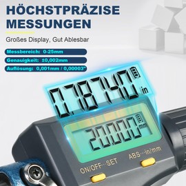 Ueznirn Micrometer Digital 0-25 mm, High Precision Micrometer Digital Micrometer, LCD Micrometer Digital Outside Micrometer with Wall Thickness Attachment, Digital Micrometer 0.001 mm/0.00003 Inches