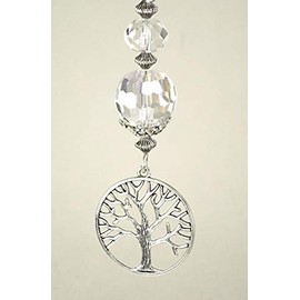 Tree of Life Nature Branches Full Circle Silver Metal Ring with Crystal Clear Faceted Glass Ceiling Fan Pull Chain