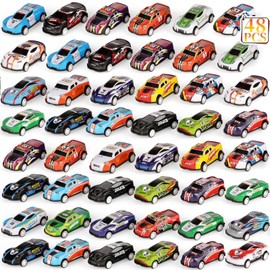Varrotoy 48 Pieces Metal Pull Back Cars Toy,Mini Racing Vehicles for Kids,Storage Container Truck Toy with Track Maps for Boys and Girls 3+ Years Old