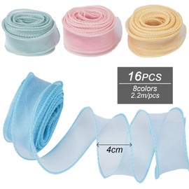 Zythrem 16 Rolls of Organza Ribbon, Transparent Gift Ribbon, Coloured Chiffon Ribbon, Tulle Ribbon, Wedding Ribbon, Bouquet, Decoration, Gift Wrapping (4 cm x 2.2 m)