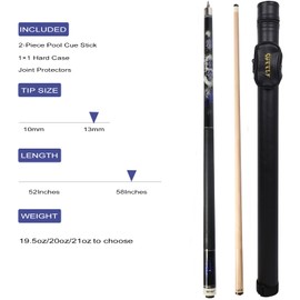 CUEELF Pool Cue Stick,Billiard Cue Sticks with Hard Case Low Deflection Shaft Professional Billiard Pool Cues Sticks 19.5-21 oz cue Stick