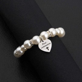 Christening Gifts First Communion Bracelet Goddaughter Pearl Bracelet With Cross Charm (First Communion Bracele)