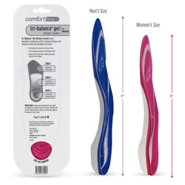 Comfort Zone Tri-Balance Gel Orthotic Insoles for Women, Non-Slip & Cushioned, Fits Well with Heel & Ball of Foot Supports, 3/4 Length Arch Support Inserts for Women, Sizes 6-10, 1 Pair