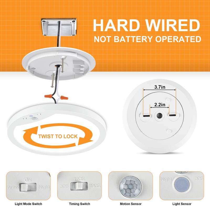 2-Pack Motion Sensor Ceiling Lights Hard-Wired, 9Inch Indoor Motion Activated