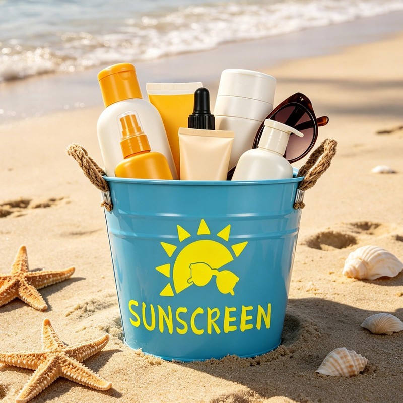 Wenceda 2 Pack Metal Sunscreen Pool Storage Bucket, Poolside Basket