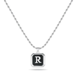 LUXEJEW Christmas Gifts for Men - Initial Necklace, Stainless Steel Letter A-Z Initial Necklace for Men Boys Women Silver Rope Chain Square Pendant Necklace Mens Jewelry Gifts 20+2 Inches, Stainless