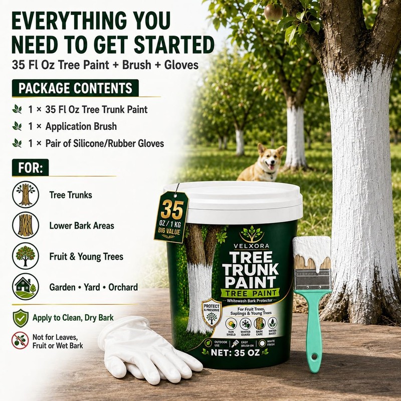 Tree Paint, 35 Oz White Trunk Paint Protection for Fruit,