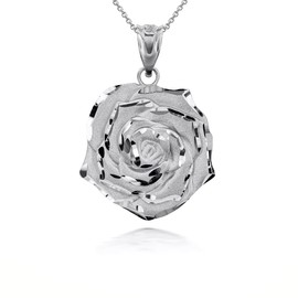 Elegant 925 Sterling Silver Rose Flower Floral Pendant Necklace,