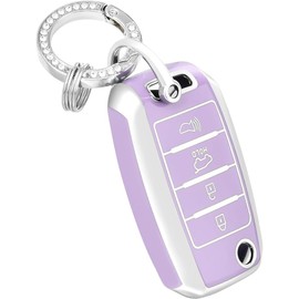 OFFCURVE Funda de Llave para Kia - Protector de TPU Suave Compatible con Rio/Optima/Soul/Sportage/Sorento/Carens, Funda para Llave Inteligente de 4 Botones, Accesorio Automotriz (Morado Plata)