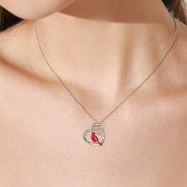 ONEFINITY Sterling Silver Red Cardinal Necklace for Women Cardinals Appear When Angels are Near Heart Necklace Sympathy Gift for Women