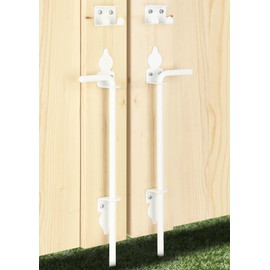 18" Heavy Duty Cane Bolt Gate Drop Rod Hardware Ground Latch for Wood PVC Vinyl Metal Fences Gates, Double Doors, White Solid Steel -2 Pack
