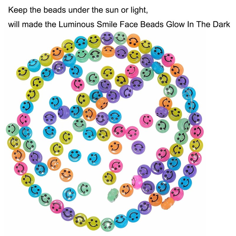 200pcs Glowing Solar Luminous Smile Face Beads Mixed Acrylic Glow