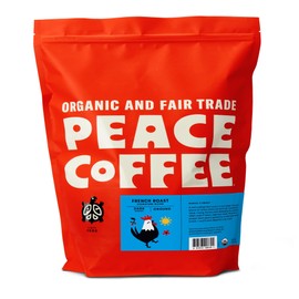 Peace Coffee French Roast | 5 lb Ground Dark Roast | Organic Fair Trade | Soft, Gentle Flavor | Shade Grown, Fresh Roasted