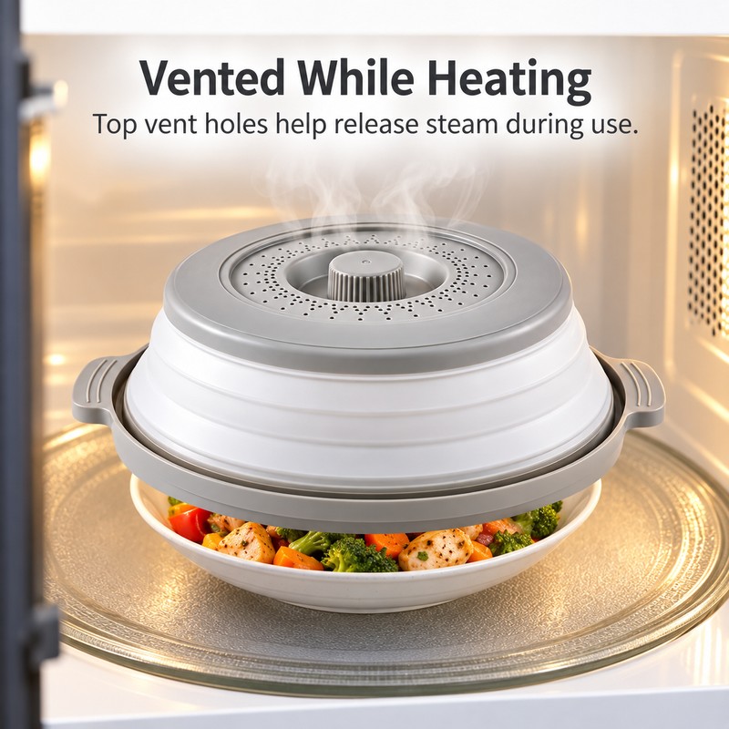 Collapsible Microwave Splatter Cover for Plates & Bowls – Foldable