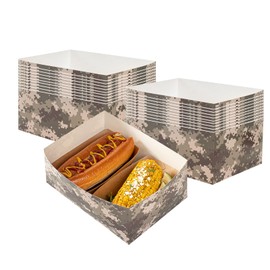 Restaurantware Bio Tek 8.4 x 6.1 x 3.5 Inch Burger Trays 100 Disposable Paper Food Trays - Sustainable Sturdy Camouflage Paper Movie Snack Trays for Meals Snacks and Baked Goods