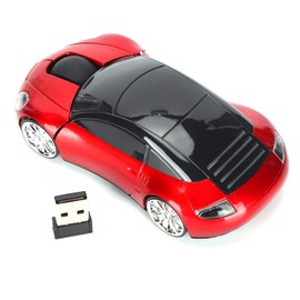 Fussbudget 2.4G Cordless Car Shaped Mouse, Portable Optical Wireless Car Mouse with USB Receiver For Office Computer Tablet (Red)
