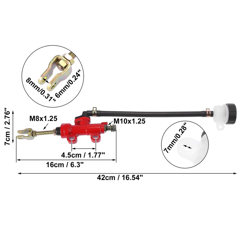 Motoforti Rear Brake Master Cylinder Pump with Reservoir for Motorcycle