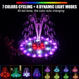 Yzert Upgraded Solar Fountain Bird Bath with 60 LED Lights, Solar Powered Water Fountain Pump with 4000mAh Battery 7 Nozzles 4 Fixers, for Garden Patio Pond Birdbath Pool