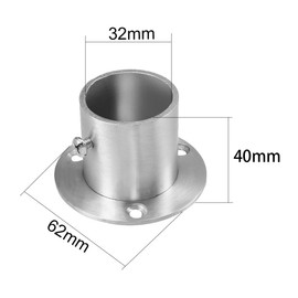 S SYDIEN 4PCS Closet Pole Socket, 1-1/4 Inch Stainless Steel Closet Rod Bracket High Flange Heavy Duty Closet Rod Holders for Wardrobe Curtain Shower, O-Shaped with Screws, Silver
