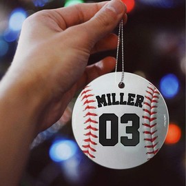 Baseball Hanging Glass – Personalize with Player’s Name & Number – Great Gift for Sports Fans & Athletes - 3.5” Starfire Prints Hanging Glass Decoration | Packaged in Complimentary Velveteen Gift Bag