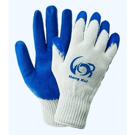HENG RUI 50 Pairs Working Gloves Cotton/Poly With Blue Latex Rubber Palm Coated