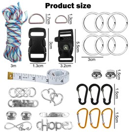 Pack of 36 Paracord Bracelets, 3 m Paracord Rope, 550 Multicoloured Parachute Cord Bands Kit with Buckles, Paracord Buckle for DIY Bracelet, Dog Lead, Lanyard, Key Ring