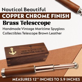Nautical Beautiful Brown Leather Brass Telesccope | God is with You Wherever You Go | Handmade Vintage Maritime Spyglass Collectibles Telescope Brown Leather | Home & Office Decor - Navirock